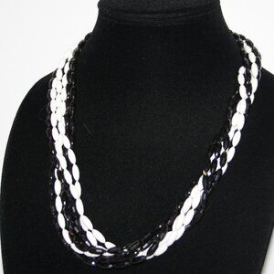 Stunning vintage black and white beaded multi-strand necklace 20"
